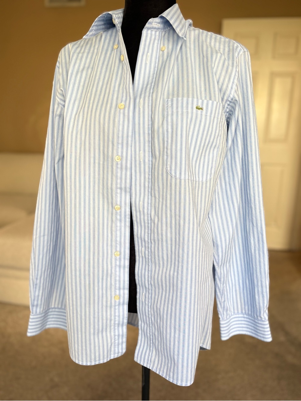 Lacoste Men’s Blue and White Striped Dress Shirt